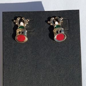 Christmas red nose reindeer theme earrings| women's  Holiday stud earrings New.